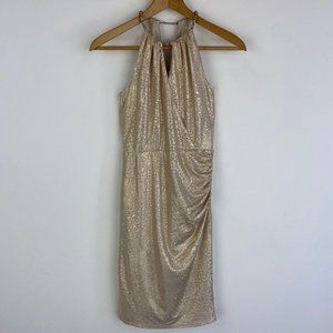 LAUNDRY BY SHELLI SEGAL Gold Halter Drapey Dress